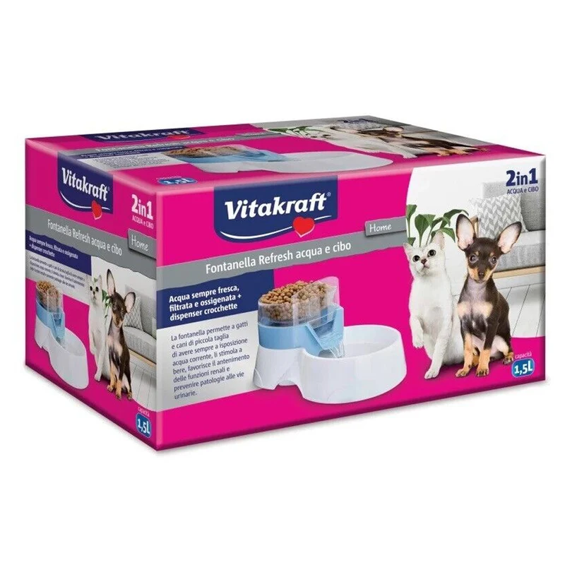 Vitakraft Fontanella Refresh Acqua & Cibo Fontana per Cani e Gatti 1,5 L