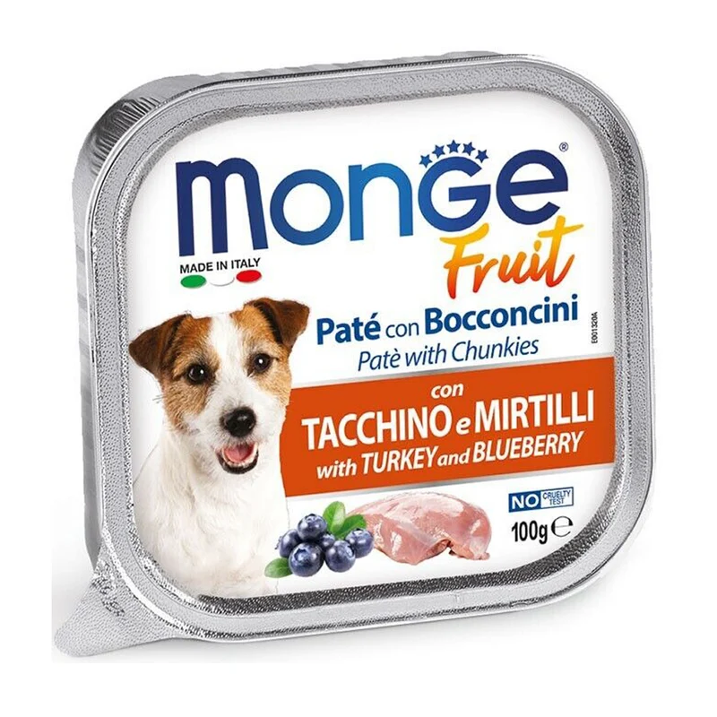 Monge Fruit Paté e Bocconcini Tacchino e Mirtilli Alimento Umido per Cani 100 g