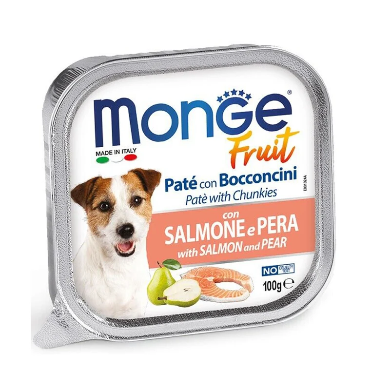 Monge Fruit Paté e Bocconcini con Salmone e Pera Alimento Umido per Cani 100 g