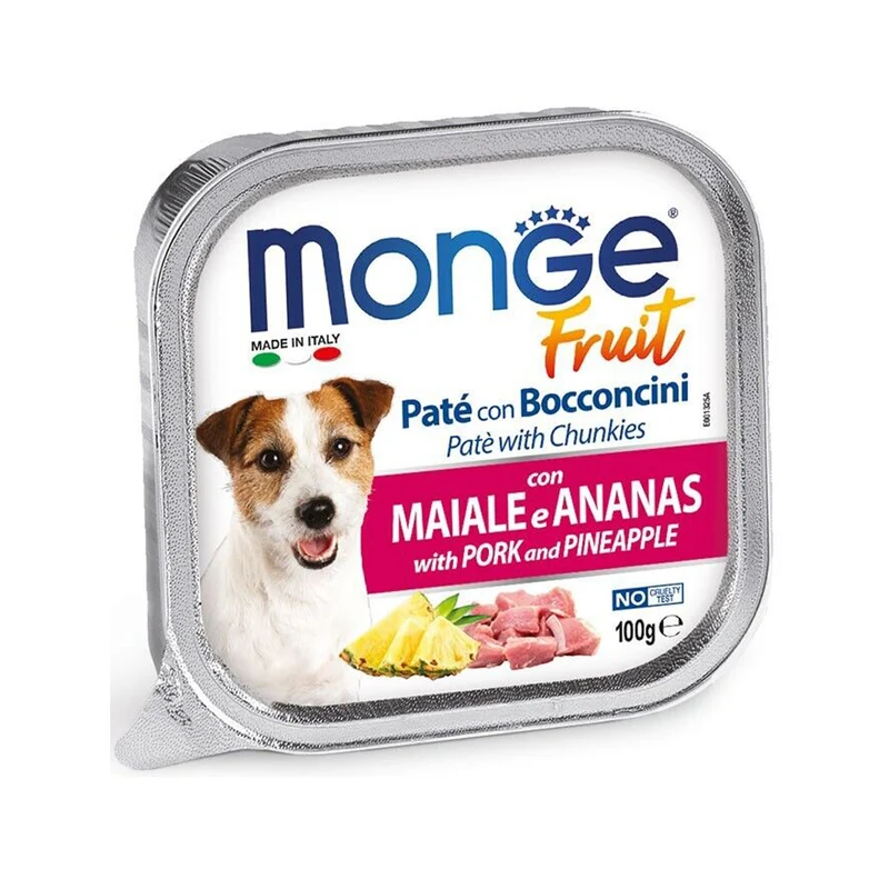 Monge Fruit Paté e Bocconcini con Maiale e Ananas Alimento Umido per Cani 100 g