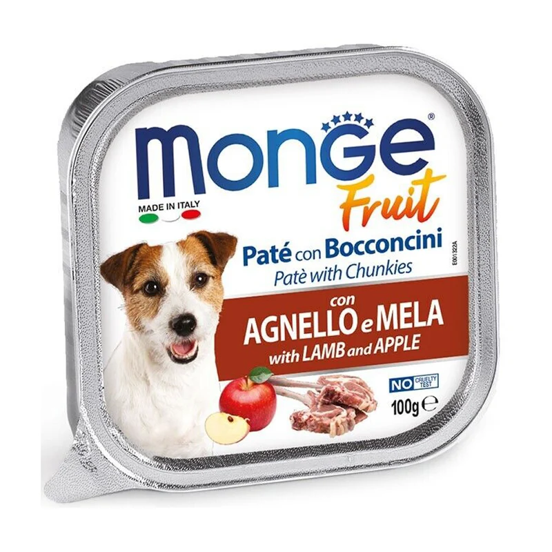 Monge Fruit Paté e Bocconcini con Agnello e Mela Alimento Umido per Cani 100 g