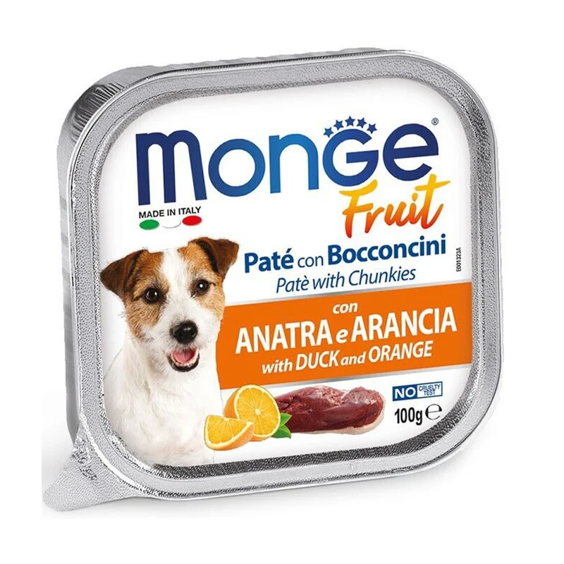 Monge Fruit Paté e Bocconcini con Anatra e Arancia Alimento Umido per Cani 100 g