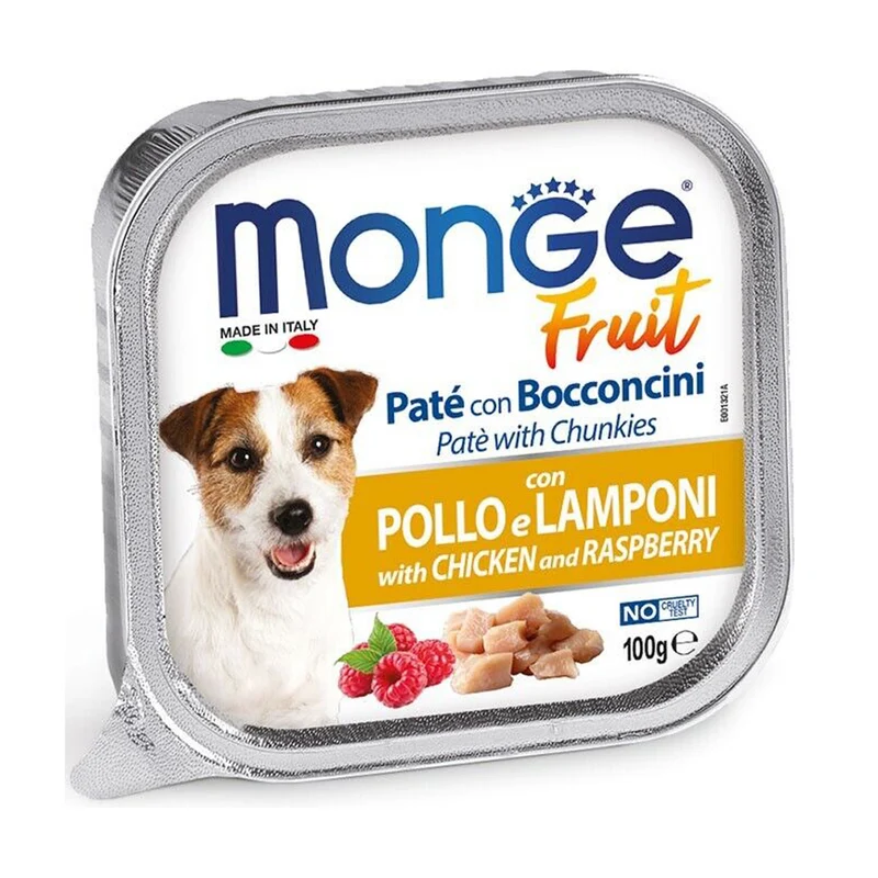 Monge Fruit Paté e Bocconcini con Pollo e Lamponi Alimento Umido per Cani 100 g