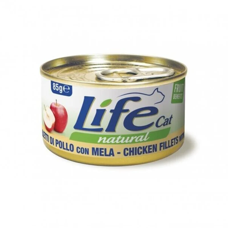 Life Cat Natural Filetti di Pollo con Mela 85g - Cibo Umido per Gatti