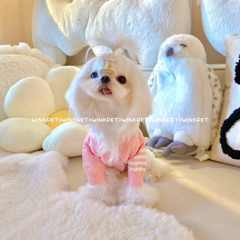 Dog Autumn and Winter Clothes Pet Sweater Cardigan Maltese Bichon Teddy/Pomeranian Small Size Dogs Cat Autumn and Winter Clothing