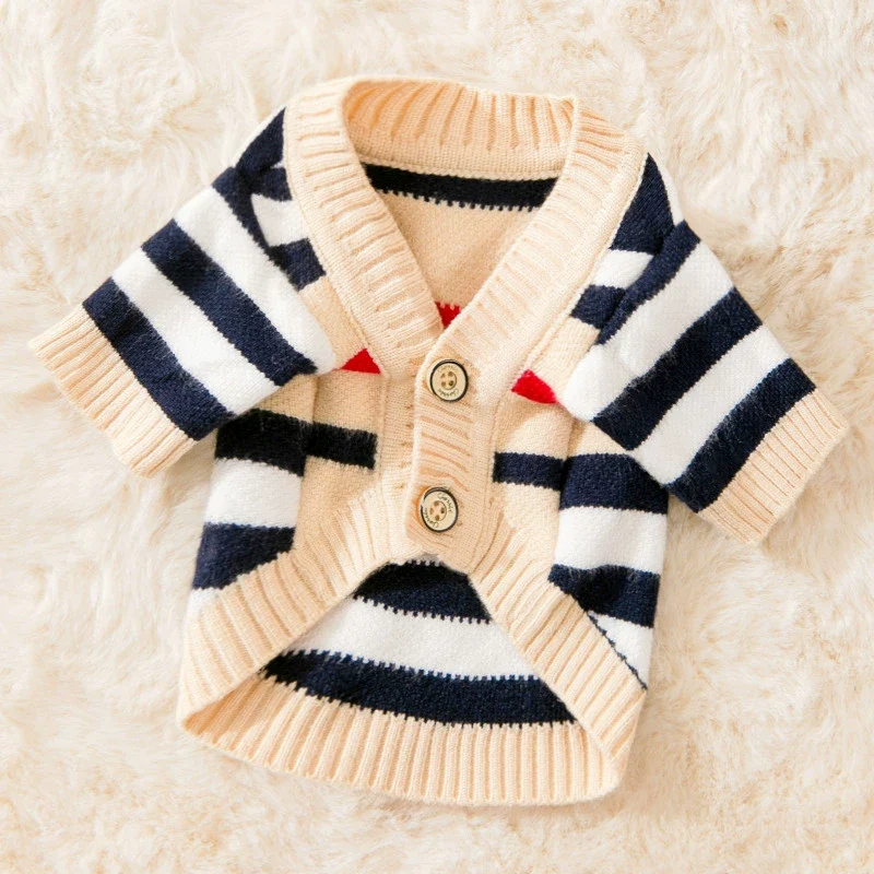 Striped Knitted Puppy Clothes Spring and Autumn Clothing Bichon Teddy Schnauzer Cat Small Size Dogs Pet Autumn and Winter Sweater