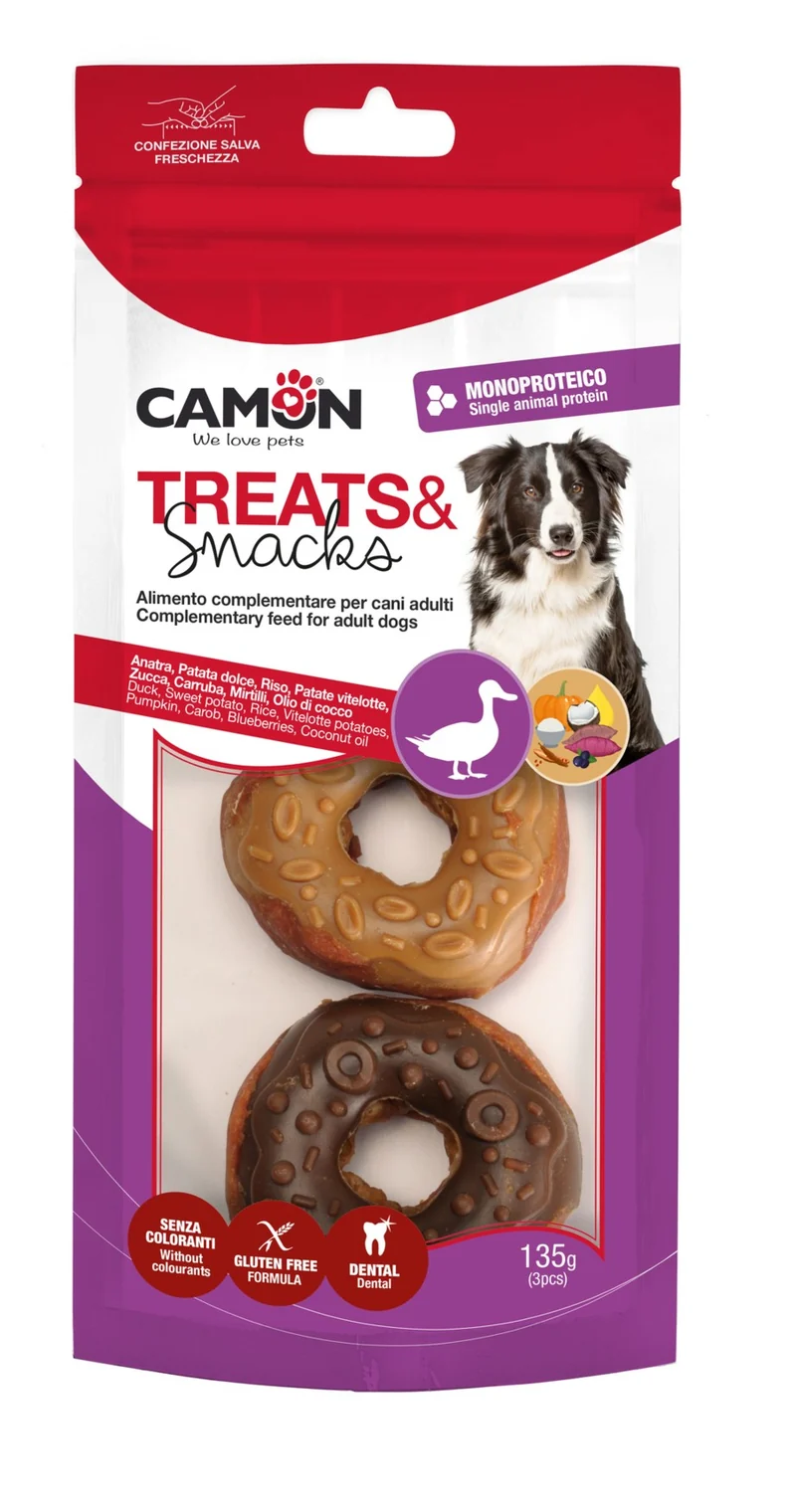 Snack "Waffle - Cookies - Donuts" con anatra e patata dolce - Camon