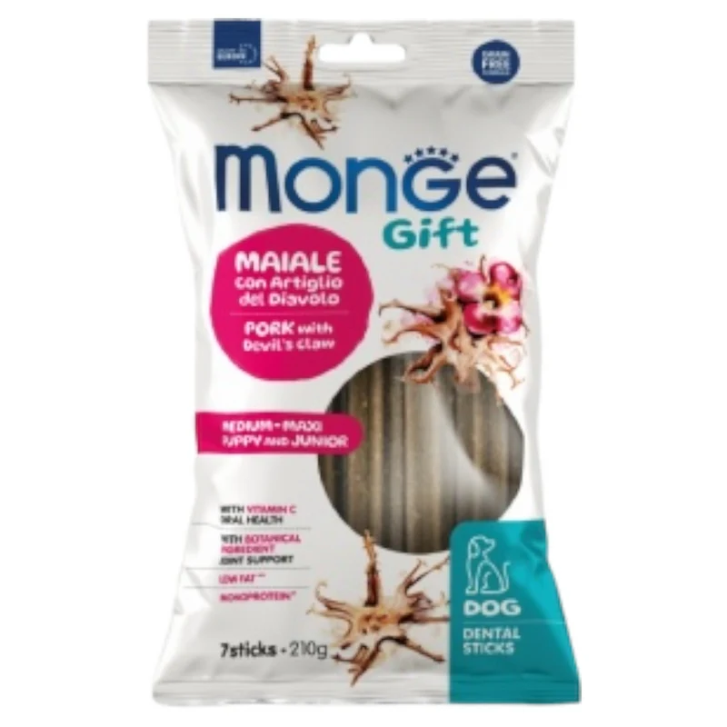 MONGE Gift Cane Dental Medium Maxi Puppy Maiale con Artiglio del Diavolo 210gr