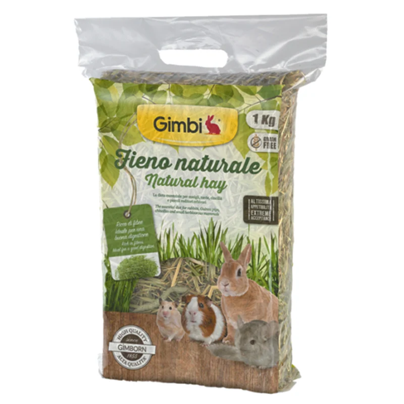 Gimbi Natural Hay Fieno naturale 1 kg Conigli Cavie Criceti Roditori Alimento