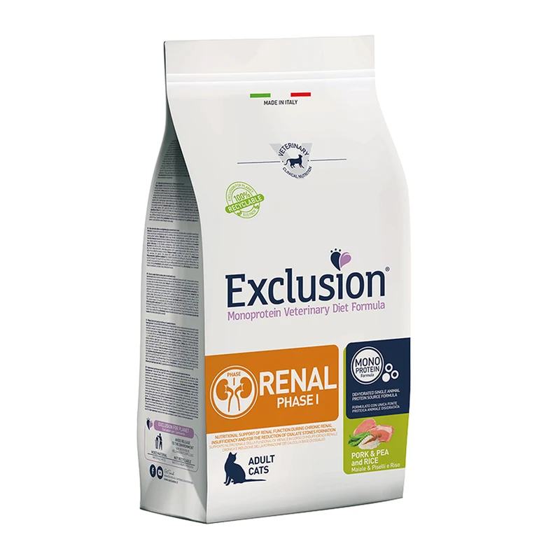Exclusion Renal Phase I Cat Pork & Pea And Rice Alimento per Gatti 300g