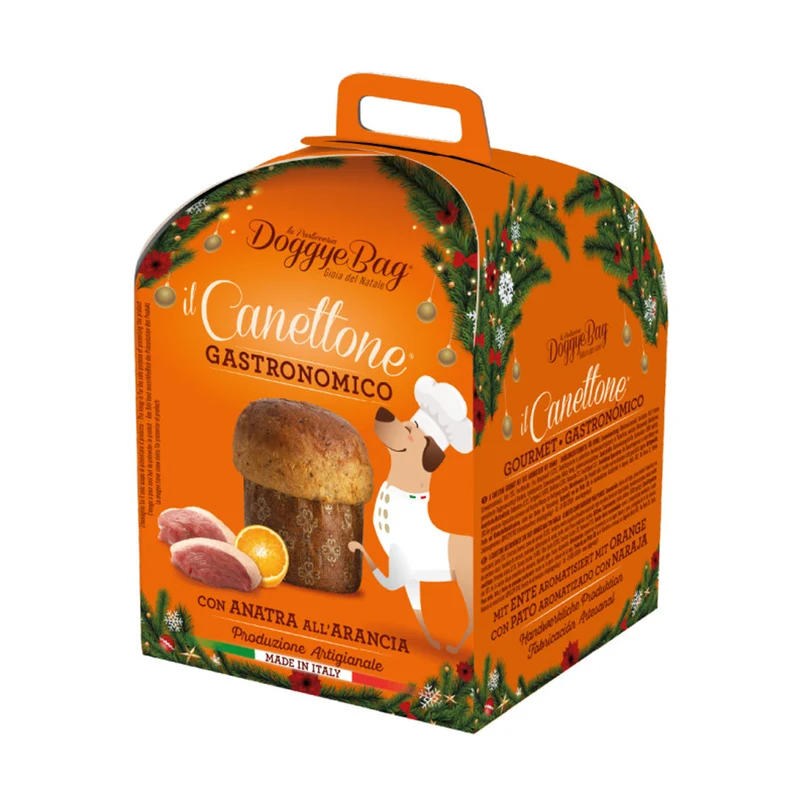 Doggye Bag Canettone Gastronomico con Anatra all'Arancia Panettone per Cani 125 g - Regalo di Natale.