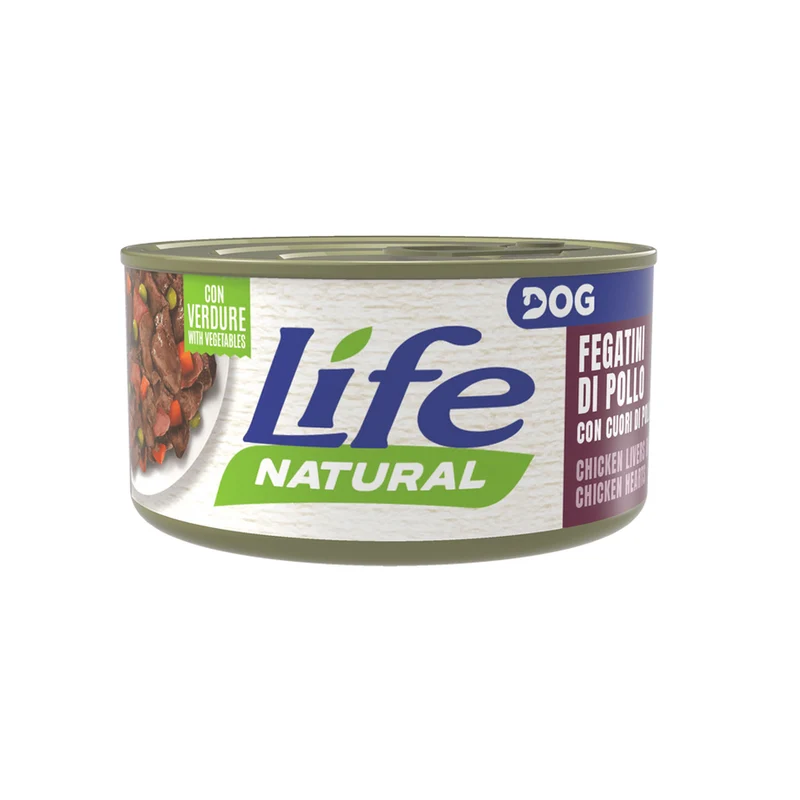 Life Dog Natural Fegatini di Pollo con Cuori di Pollo 90g - Cibo Umido