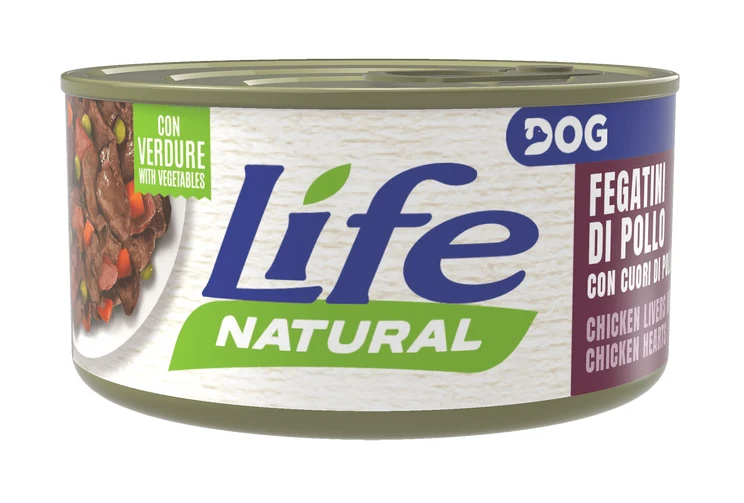 Life Dog Natural Fegatini di Pollo con Cuori di Pollo 90g - Cibo Umido