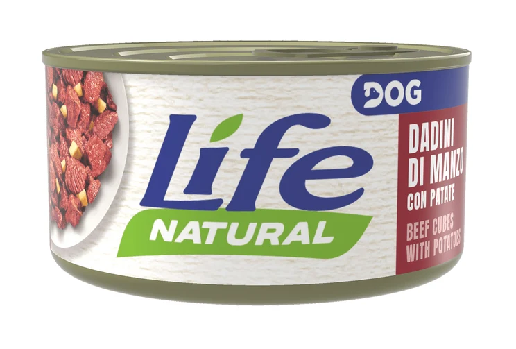 Life Dog Natural Dadini di Manzo con Patate 90g - Cibo Umido per Cani