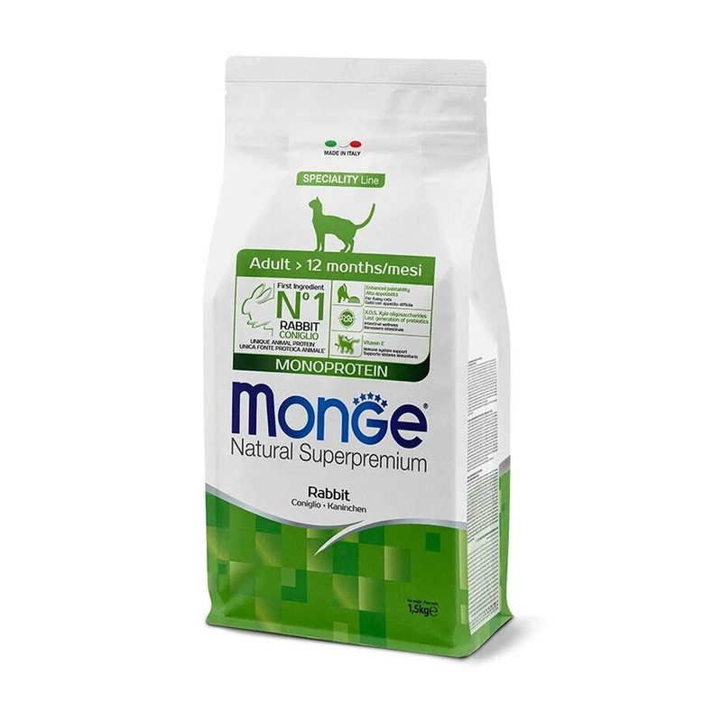 Monge Natural Adult Monoprotein – Coniglio Crocchette per Gatti Adulti 1,5 kg