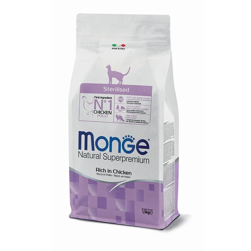 Monge Natural Sterilised Ricco in Pollo Crocchette per Gatti Sterilizzati
