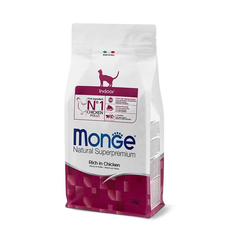 Monge Natural Indoor Ricco in Pollo Crocchette per Gatti Sedentari 1,5 kg