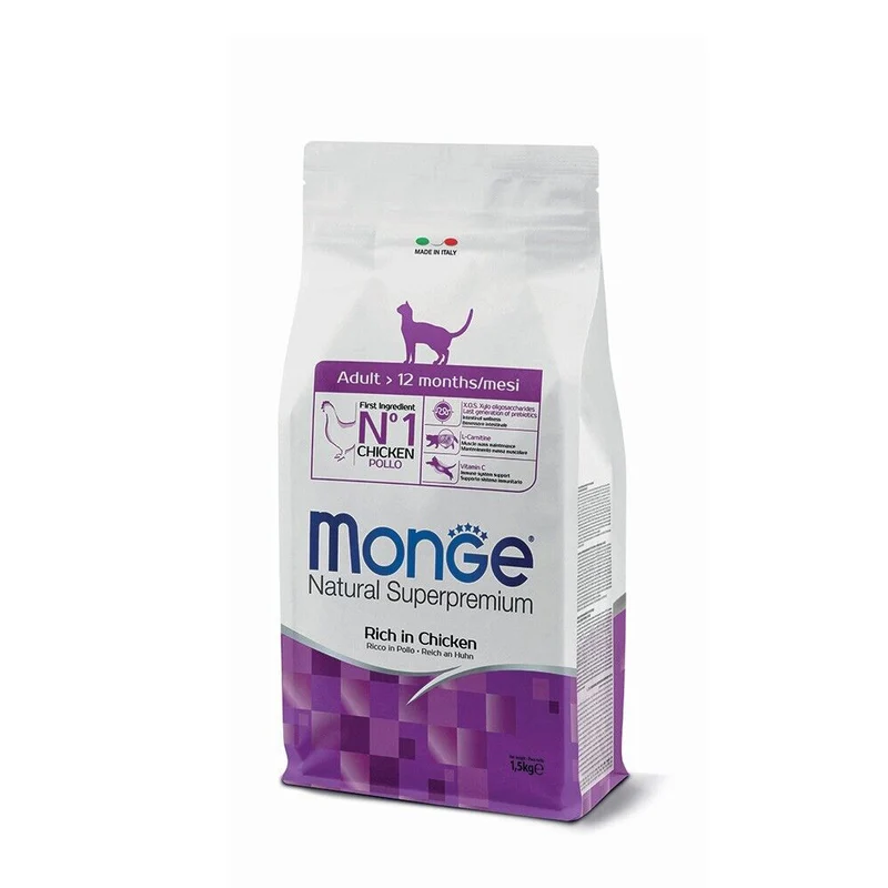 Monge Natural Adult Ricco in Pollo Crocchette per Gatti Adulti al Pollo