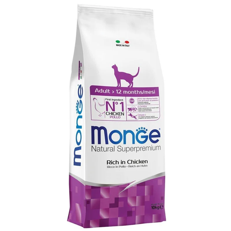 Monge Natural Adult Ricco in Pollo Crocchette per Gatti Adulti al Pollo