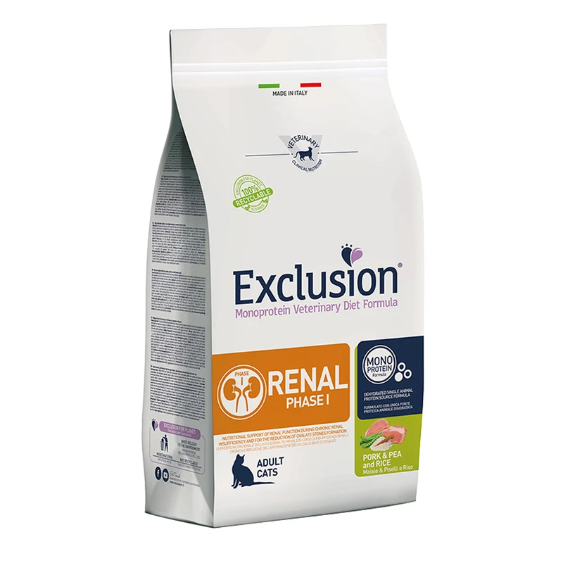Exclusion Renal Phase I Cat Pork & Pea And Rice Alimento per Gatti 1,5kg