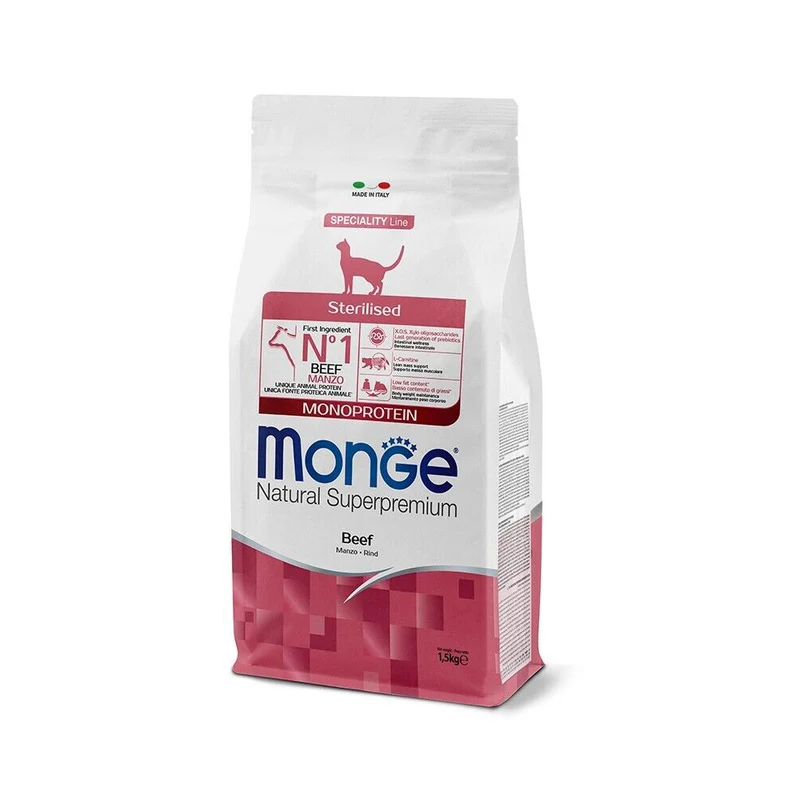 Monge Natural Sterilised Monoprotein Manzo Crocchette Gatti Sterilizzati 1,5 kg