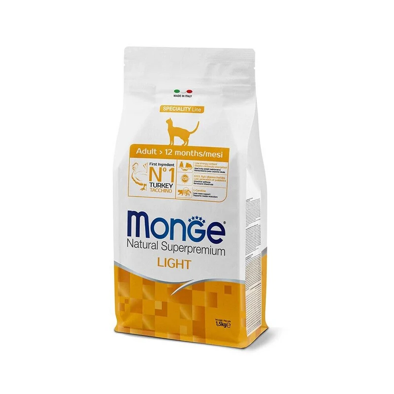 Monge Natural Adult – Light Tacchino Alimento per Gatti Ipocalorico 1,5 kg