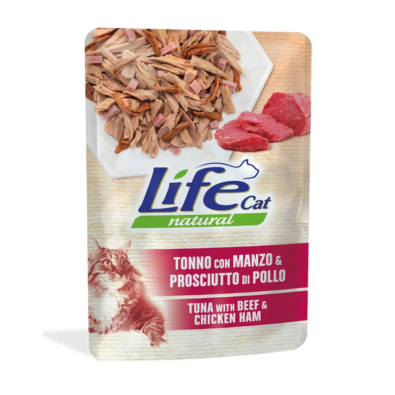 Life Cat Natural Tonno Manzo e Prosciutto di Pollo 70g - Cibo Umido per Gatti