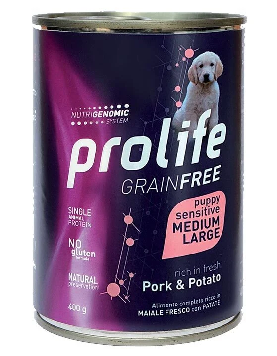 PROLIFE Cane Puppy M-L Sensitive Grain Free Maiale e Patate 400gr