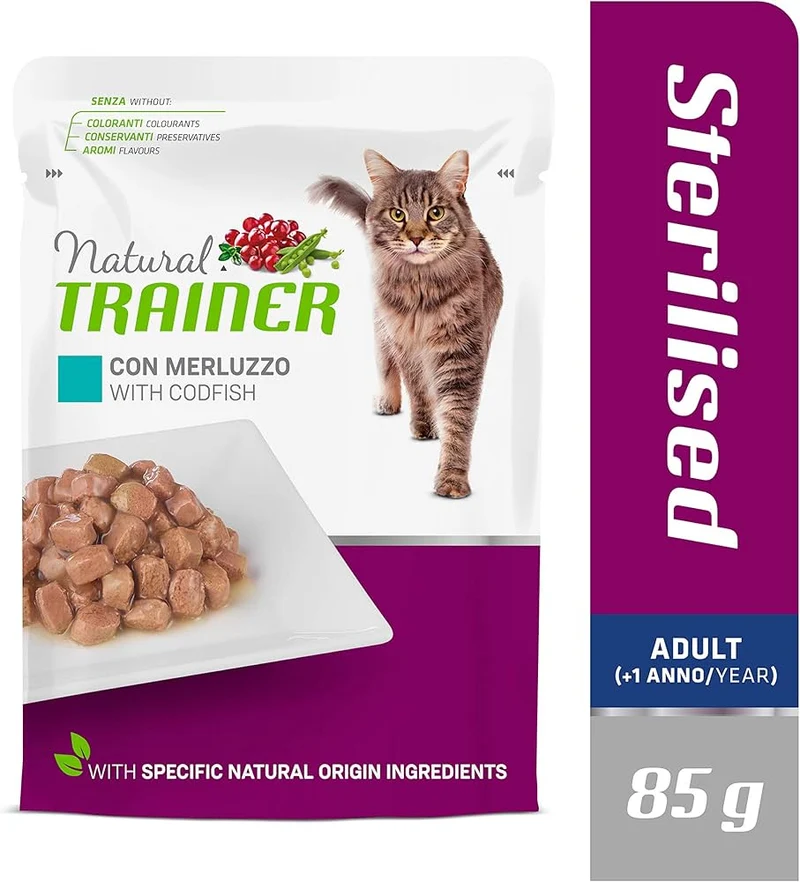 Natural Trainer Adult Sterilised Merluzzo 85g