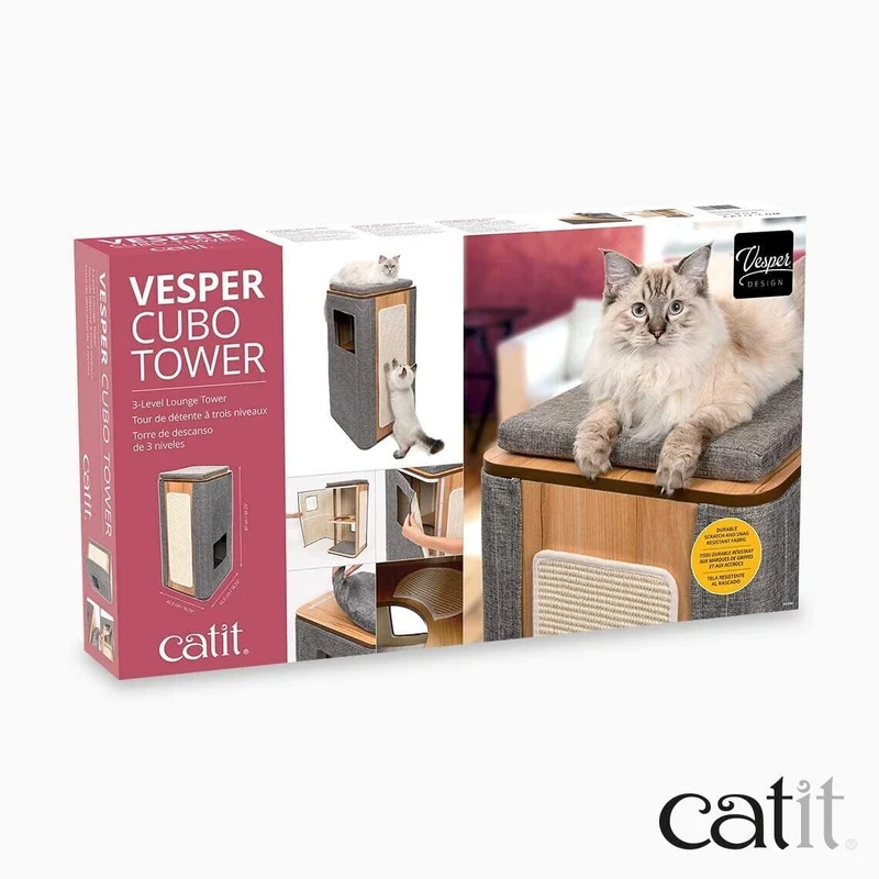 Catit Vesper Cubo Tower Mobile Tiragraffi per Gatti con Cuccia e Cuscino