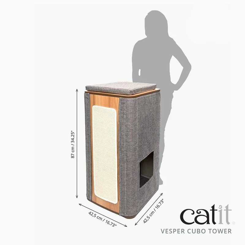 Catit Vesper Cubo Tower Mobile Tiragraffi per Gatti con Cuccia e Cuscino