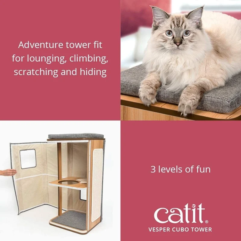 Catit Vesper Cubo Tower Mobile Tiragraffi per Gatti con Cuccia e Cuscino