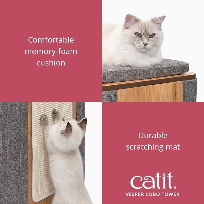 Catit Vesper Cubo Tower Mobile Tiragraffi per Gatti con Cuccia e Cuscino