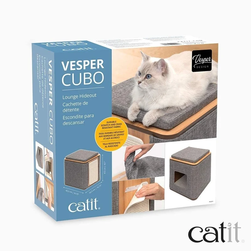 Catit Vesper Cubo Mobile Tiragraffi per Gatti con Nascondiglio e Cuscino Cuccia