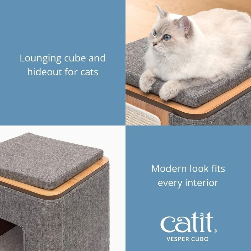 Catit Vesper Cubo Mobile Tiragraffi per Gatti con Nascondiglio e Cuscino Cuccia