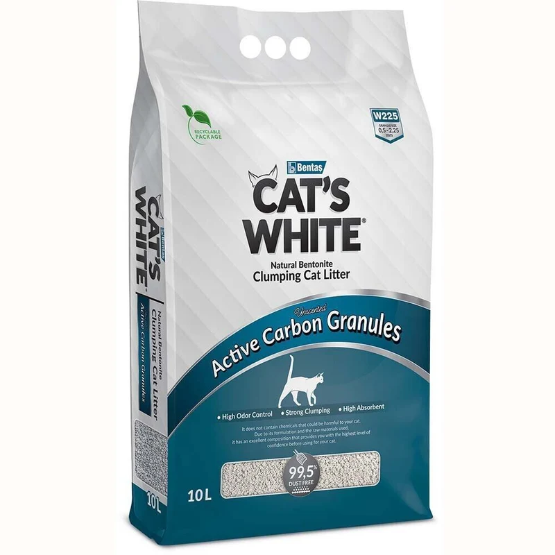 Cat's White Activate Carbon Lettiera Agglomerante per Gatti Carbone Attivo 10 L