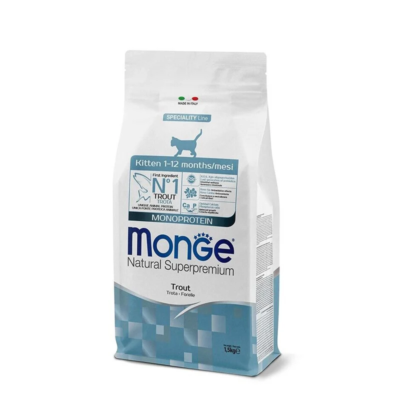 Monge Natural Kitten Monoprotein – Trota Crocchette per Gatti Cuccioli 1,5 kg
