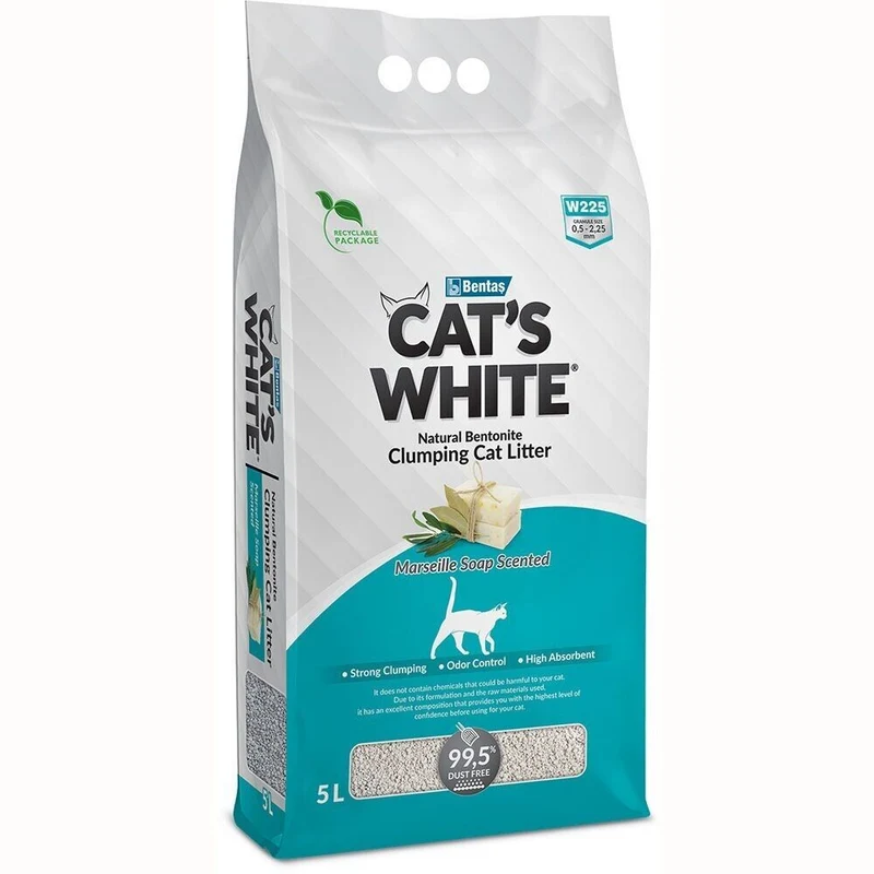 Cat's White Lettiera Agglomerante per Gatti Bentonite Profumata a Marsiglia 5 L