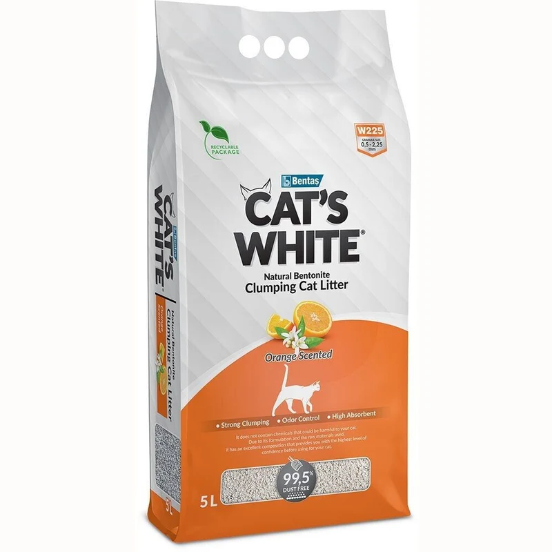 Cat's White Lettiera Agglomerante per Gatti Bentonite Profumata Arancia 5 L