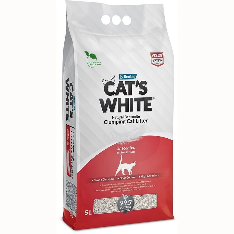 Cat's White Lettiera Agglomerante per Gatti Bentonite Naturale Senza Profumo 5 L