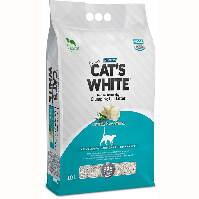 Cat's White Lettiera Agglomerante per Gatti Bentonite Profumata a Marsiglia 10 L