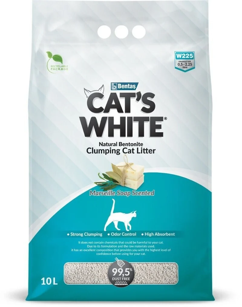 Cat's White Lettiera Agglomerante per Gatti Bentonite Profumata a Marsiglia 10 L