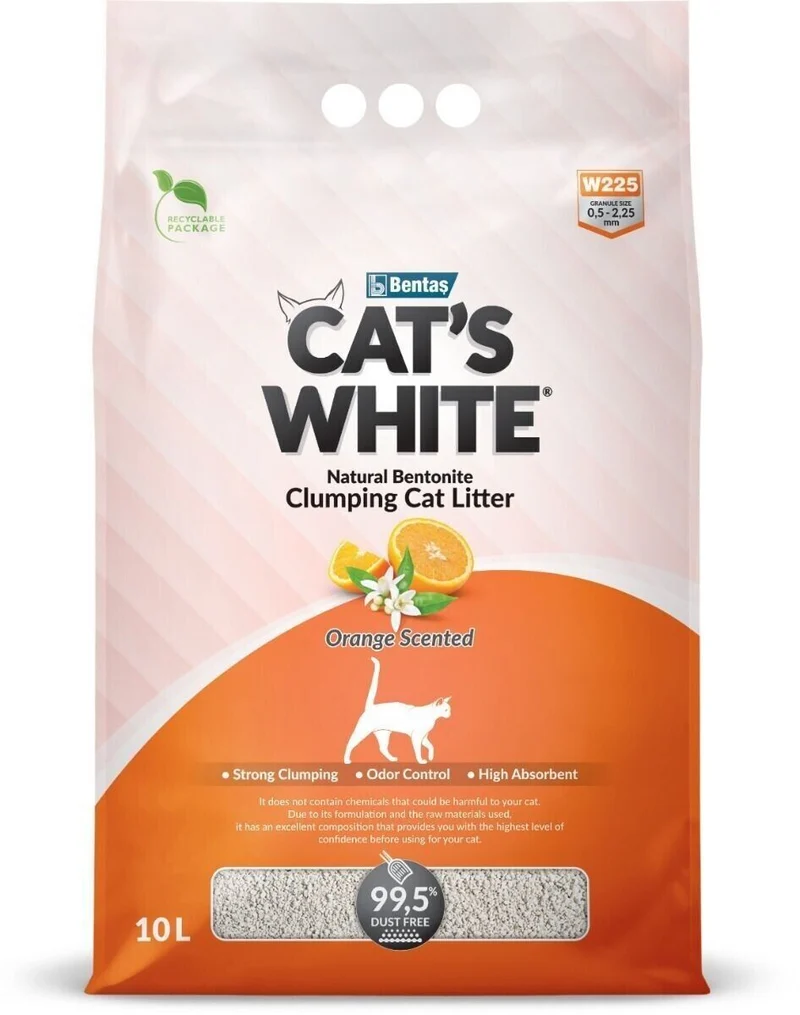 Cat's White Lettiera Agglomerante per Gatti Bentonite Profumata Arancia 10 L