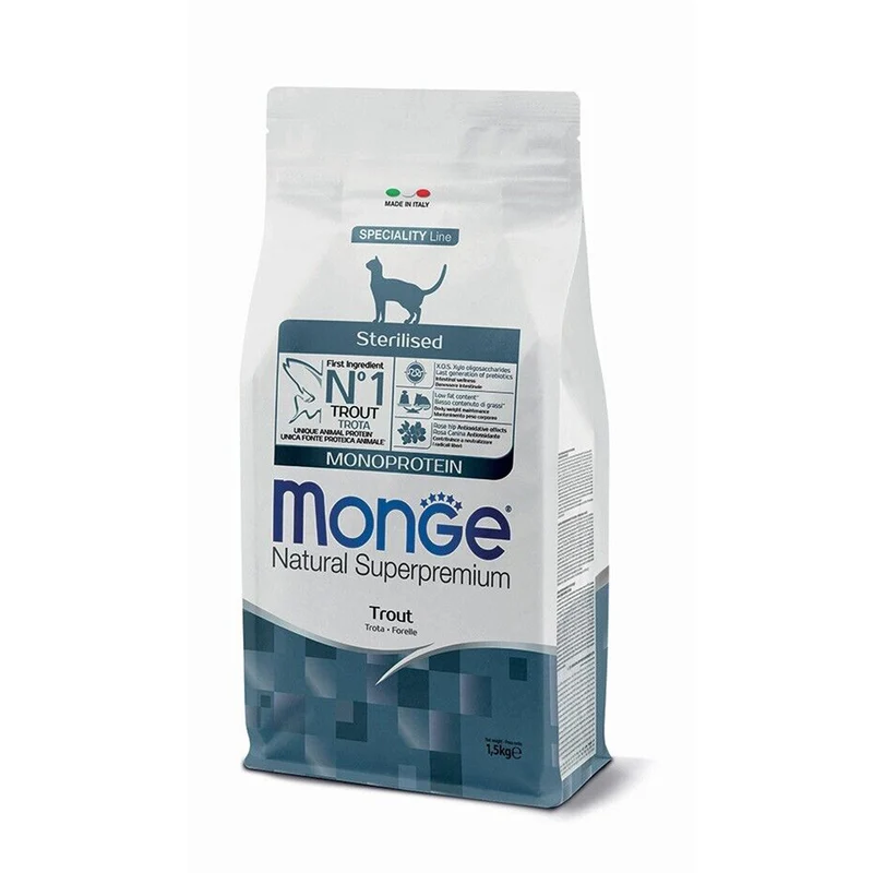 Monge Natural Sterilised Monoprotein – Trota Crocchette per Gatti Sterilizzati