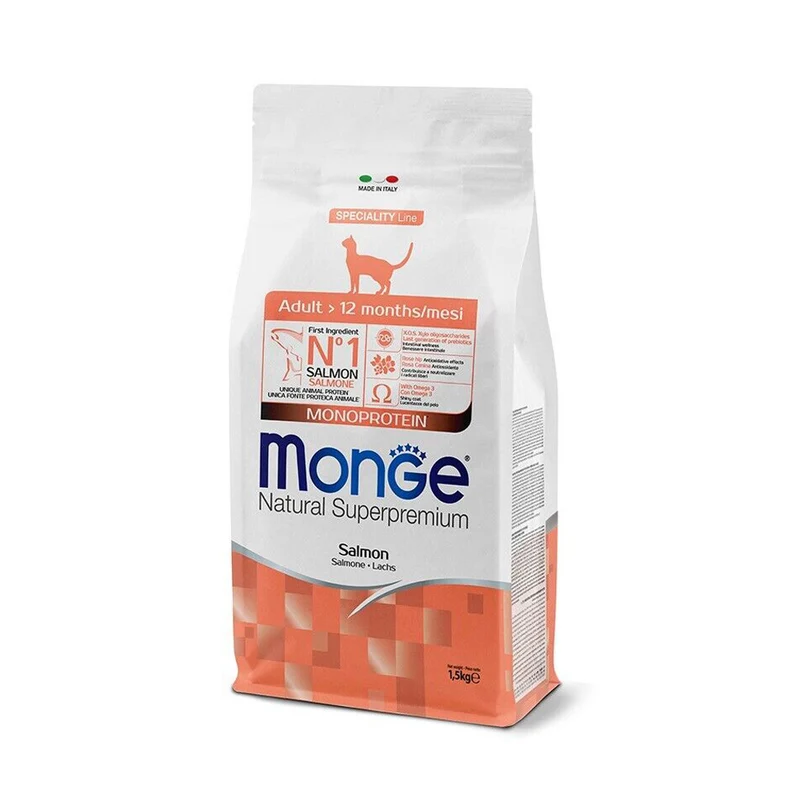 Monge Natural Adult Monoprotein – Salmone Crocchette per Gatti Adulti al Salmone