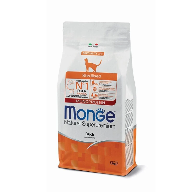 Monge Natural Sterilised Monoprotein Anatra Crocchette per Gatti Sterilizzati