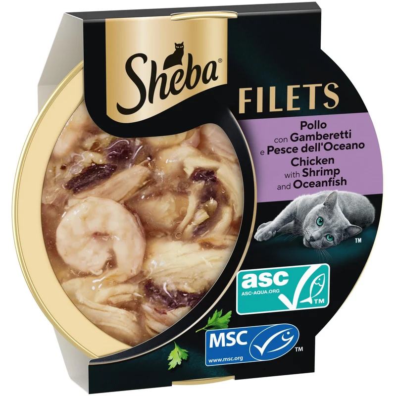 32x60g Sheba Filets Pollo Gamberetti e Pesce dell'Oceano