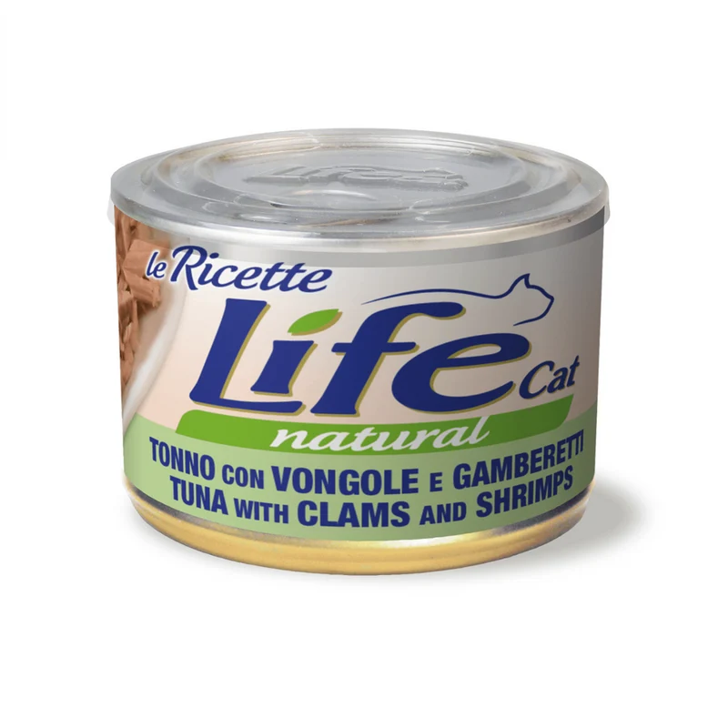 Life Cat Natural Le Ricette Tonno Vongole e Gamberetti 150g - Cibo Umido Gatti