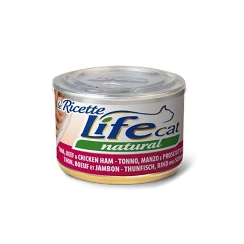Life Cat Natural Le Ricette Tonno Manzo e Prosciutto 150g - Cibo Umido per Gatti
