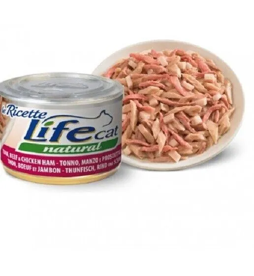Life Cat Natural Le Ricette Tonno Manzo e Prosciutto 150g - Cibo Umido per Gatti